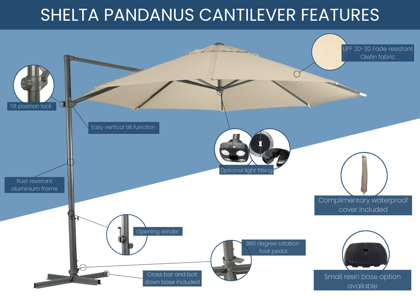 Shelta Pandanus 3.3m Octagonal Cantilever Umbrella